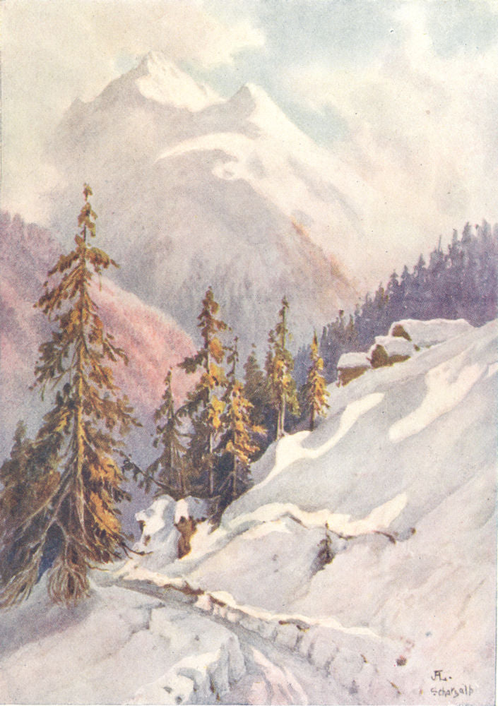 SWITZERLAND. The Schatz Alp run down to Davos 1917 old antique print picture